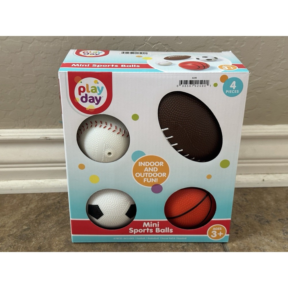 Play Day Mini Sports Balls Set 4 Pieces, Ages 3+, Indoor & Outdoor Fun